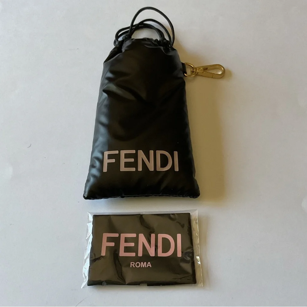 FENDI LARGE PUFFER SUNGLASSES POUCH BLACK PALE PINK LOGO AND CLEANING CLOTH NEW